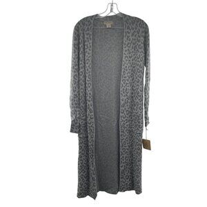 Yet Again Women's Cheetah Print Duster Cardigan Open Front Gray Size Small New